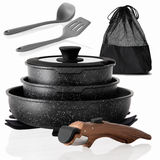 VEYUNA 10-Piece Nonstick Cookware Set, Removable Handle, Stackable, Meal Prep