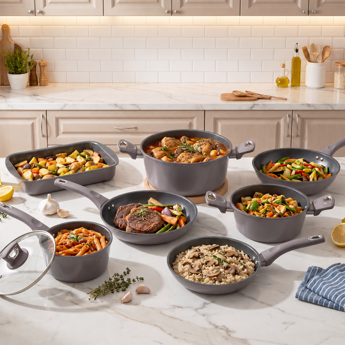 VEYUNA 19-Piece Nonstick Cookware Set, Induction Safe, Meal Prep, Pots & Pans