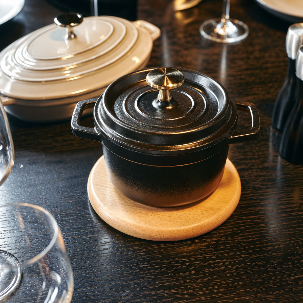 VEYUNA Magnetic Beech Trivet 16cm - Round Heat-Safe Food Prep Pot Stand