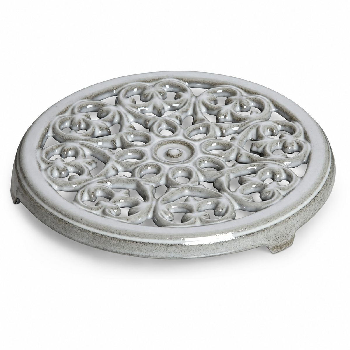 VEYUNA Cast Iron Trivet 23cm - Round Lily Design for Food Prep & Serving