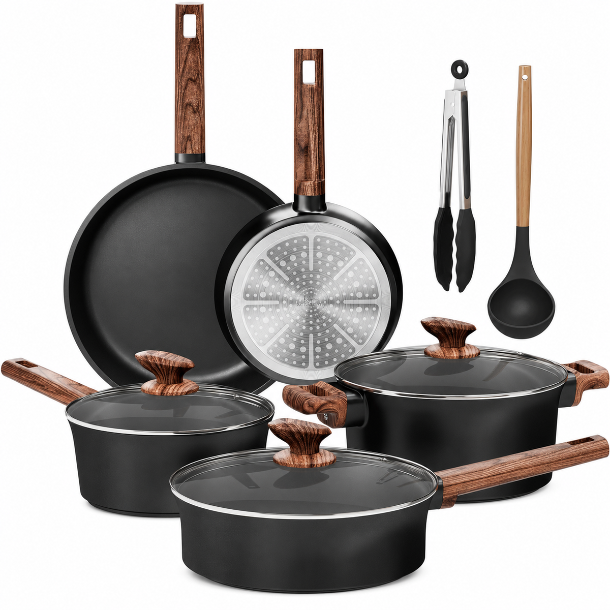 VEYUNA Cookware Set 10pc Nonstick Induction Pans, Non-Toxic Meal Prep