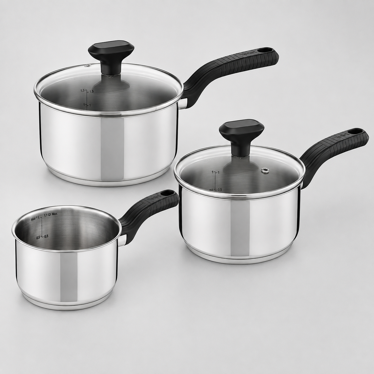 VEYUNA Stainless Steel 3-Piece Pan Set with Lids - Induction Food Prep Cookware