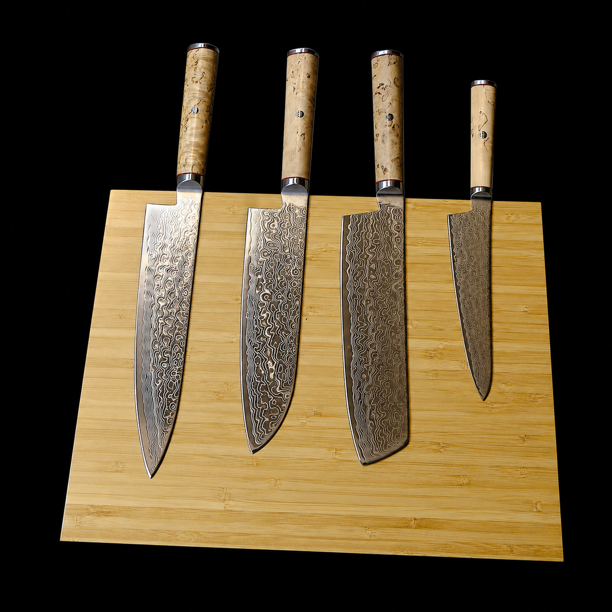 VEYUNA 5-Piece Knife Set - Damascus Steel, Wood Handles & Food Prep