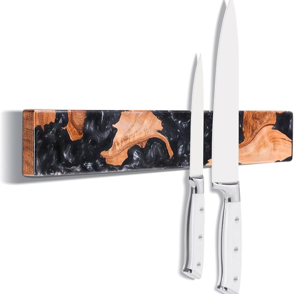 VEYUNA Magnetic Knife Holder – 16-Inch Acacia Burl Wood Bar for Food Prep Tools