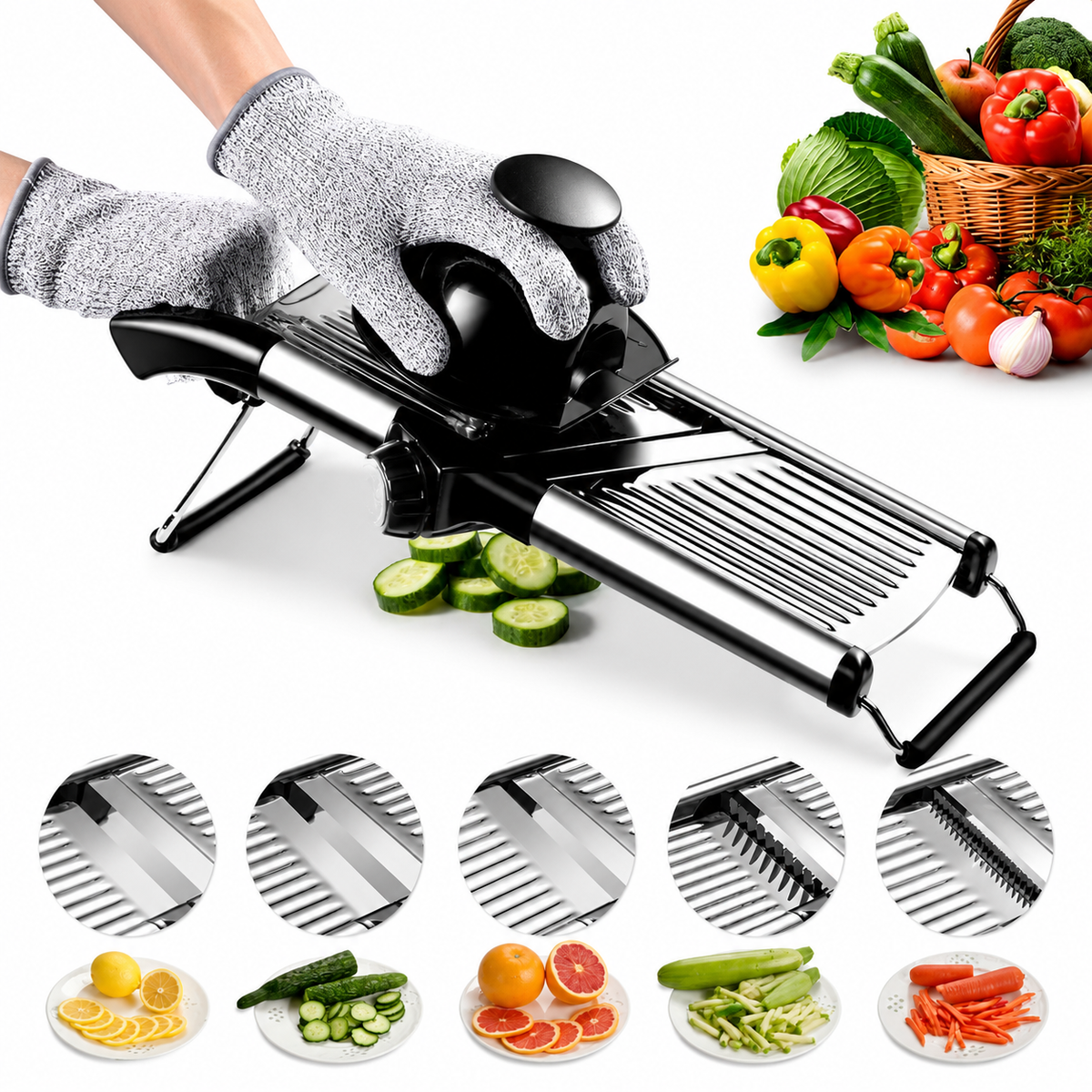 VEYUNA Mandoline Slicer, Adjustable Stainless Steel Vegetable Cutter for Meal Prep