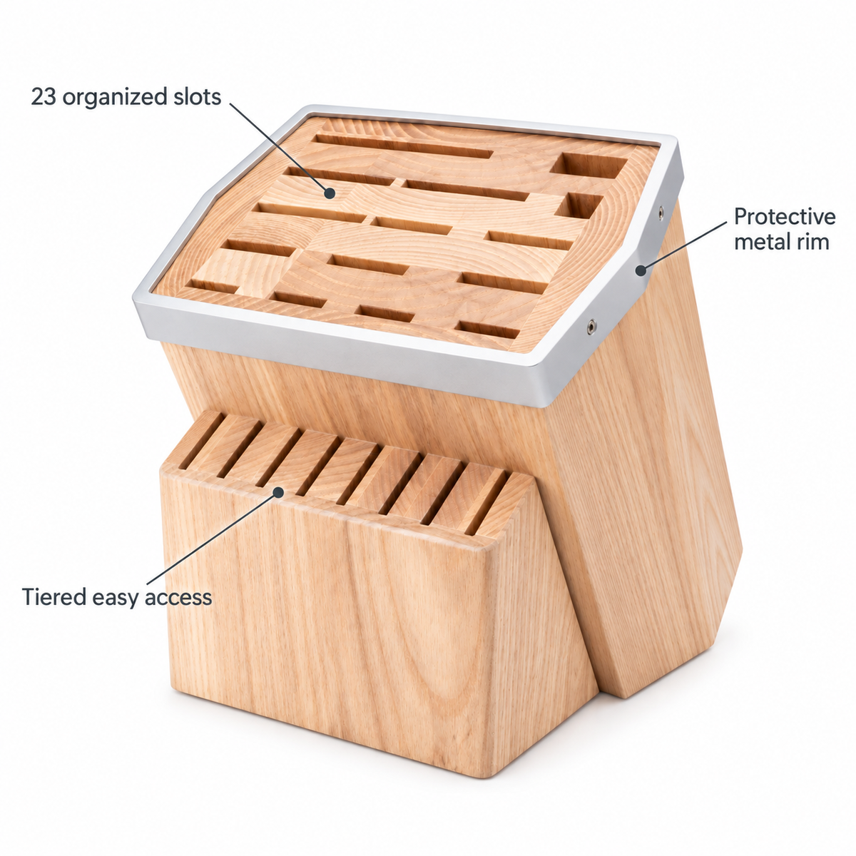 VEYUNA Universal Knife Block, 23-Slot Wood Kitchen Knife Storage Organizer