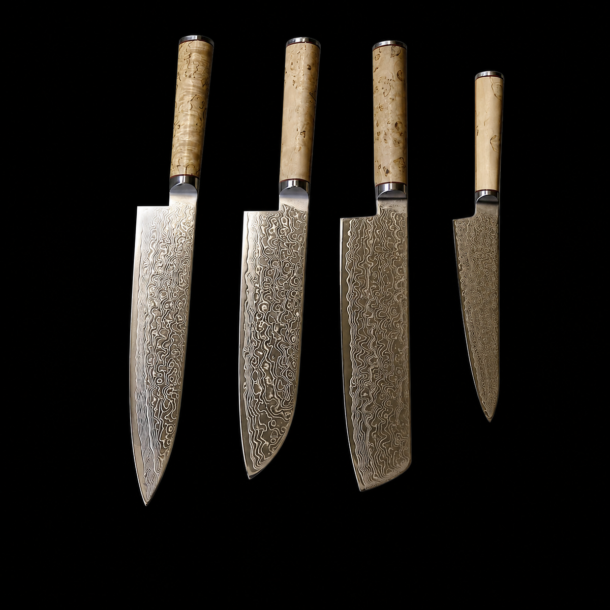 VEYUNA 5-Piece Knife Set - Damascus Steel, Wood Handles & Food Prep