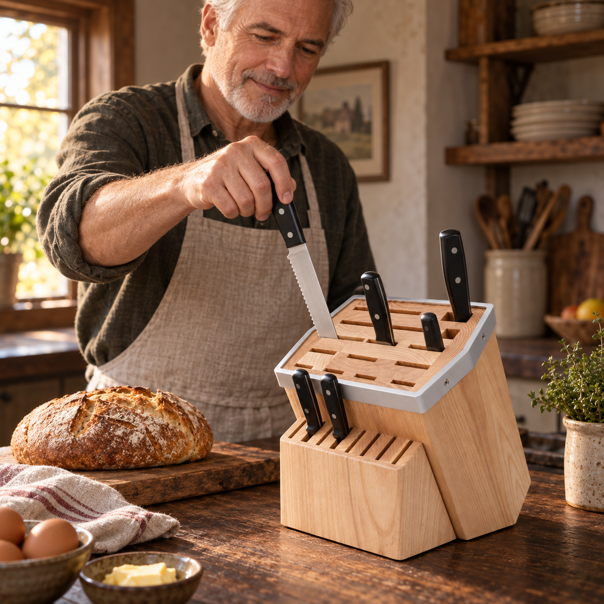 VEYUNA Universal Knife Block, 23-Slot Wood Kitchen Knife Storage Organizer