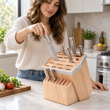 VEYUNA Universal Knife Block, 23-Slot Wood Kitchen Knife Storage Organizer