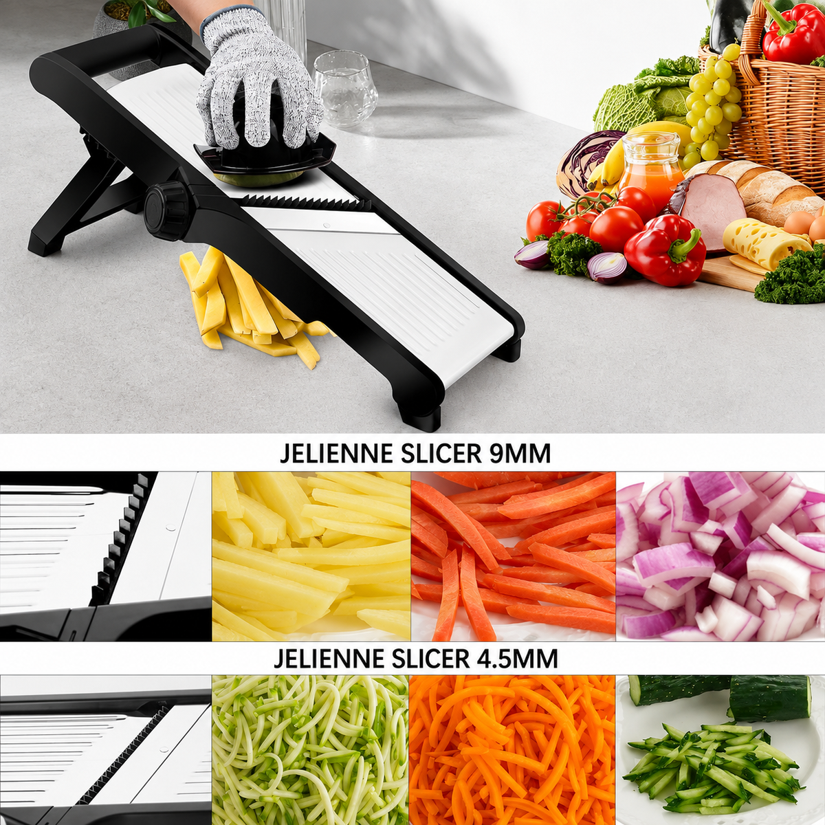 VEYUNA Mandoline Slicer, Adjustable Stainless Steel Vegetable Cutter for Meal Prep