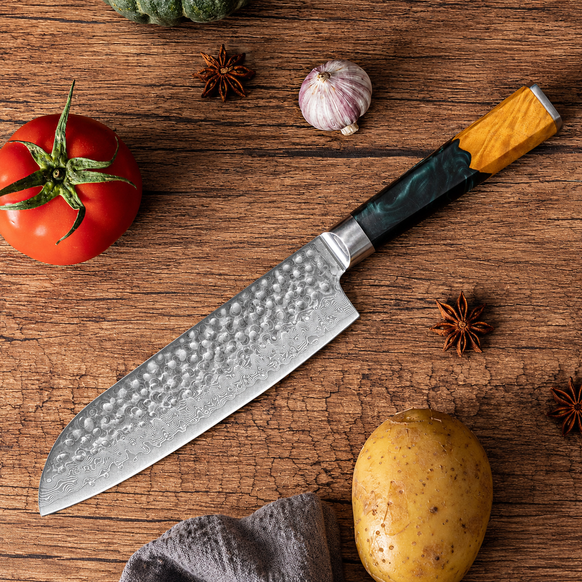 VEYUNA 7-Inch Santoku Knife - 67-Layer VG10 Damascus Steel Food Prep