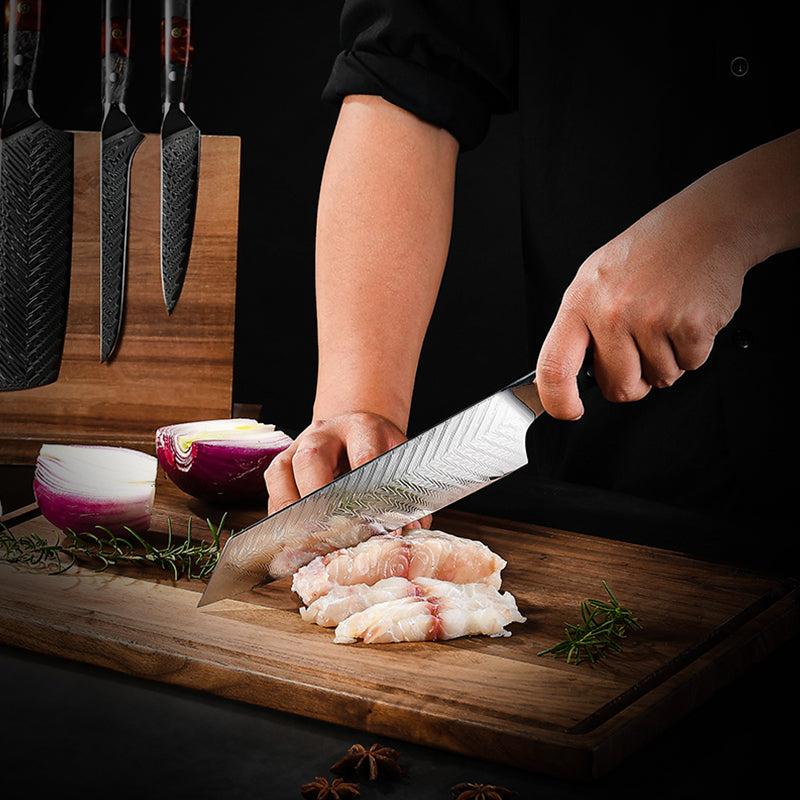 VEYUNA Knife Set – 8-Piece Damascus Steel Food Prep Set for Meat, Fish & Vegetables