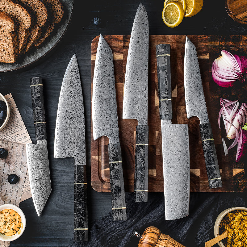 VEYUNA Damascus Knife Set – 6-Piece High-Carbon Steel Food Prep Knives