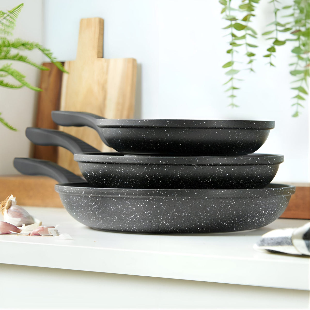 VEYUNA Granite Frying Pan Set 3-Piece – Nonstick Cookware for Food Prep