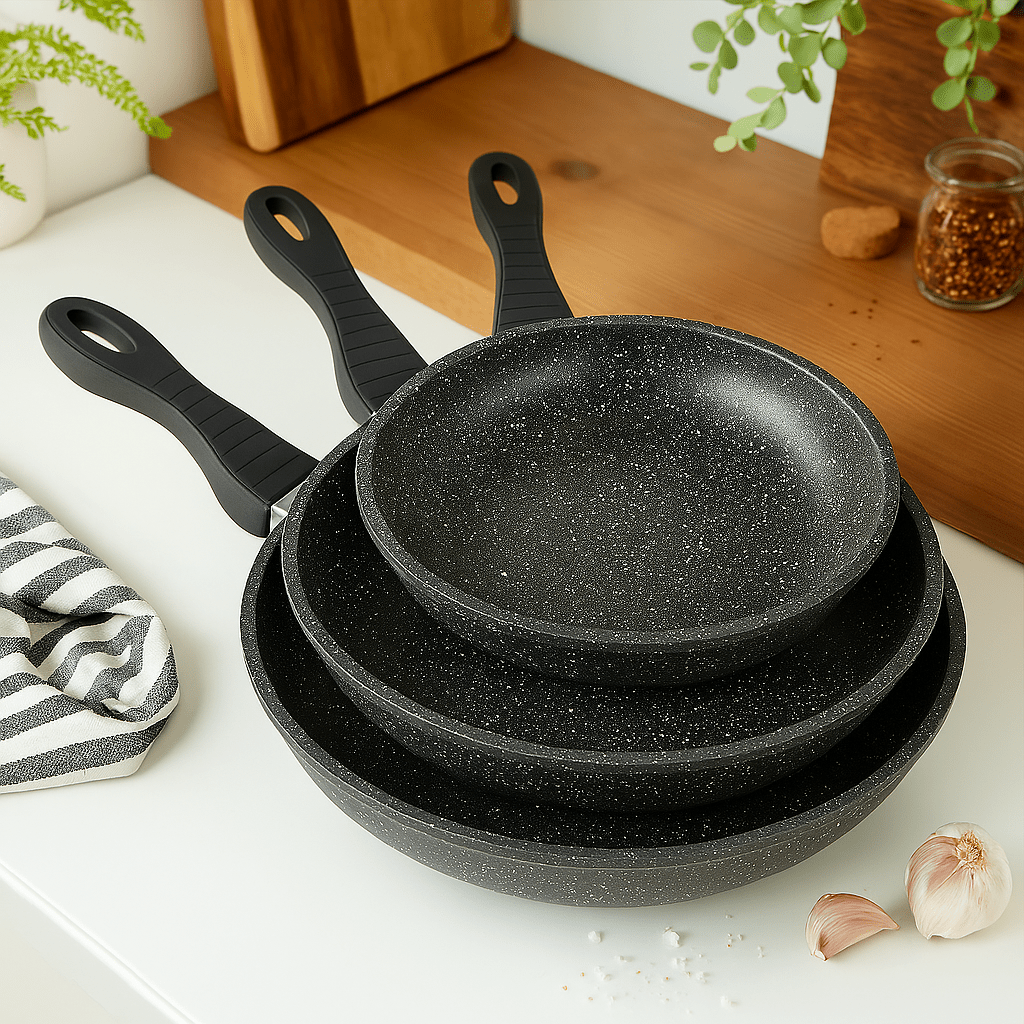 VEYUNA Granite Frying Pan Set 3-Piece – Nonstick Cookware for Food Prep