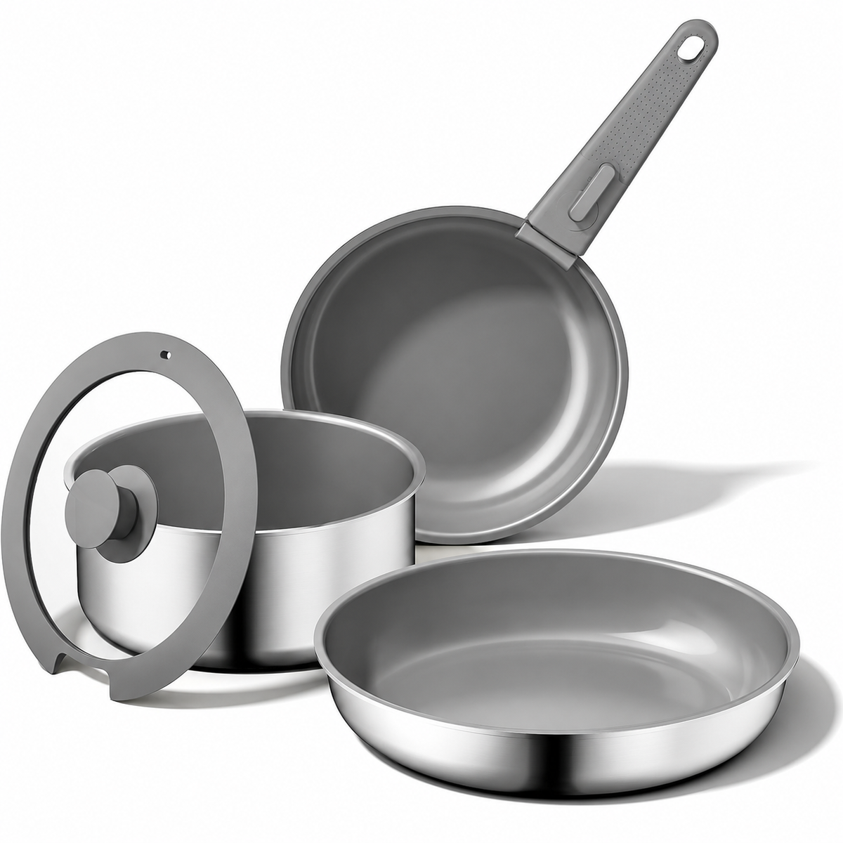 VEYUNA Ceramic Cookware Set, 5-Piece Nonstick Induction Pots & Pans for Meal Prep