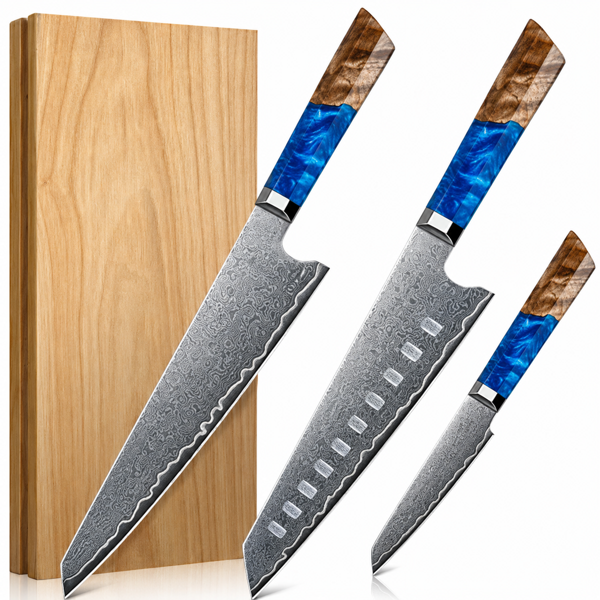 VEYUNA Knife Set 3-Piece – VG10 Damascus Steel for Fresh Food Prep