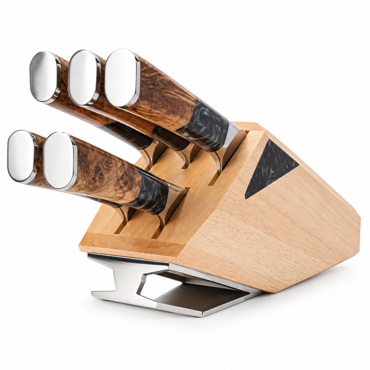 VEYUNA 5-Piece Knife Block Set, Chef Knives with Wood & Resin Handles