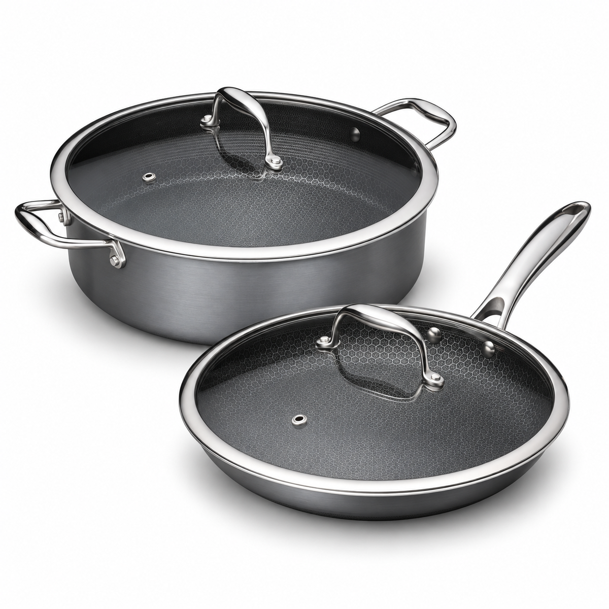 VEYUNA Hybrid Chef Cookware Set with Fry Pan Stockpot Lids Nonstick Stainless Steel