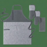 VEYUNA BBQ Apron Set - 4-Piece Grey Grill Mitts & Towel for Food Prep