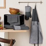 VEYUNA BBQ Apron Set - 4-Piece Grey Grill Mitts & Towel for Food Prep
