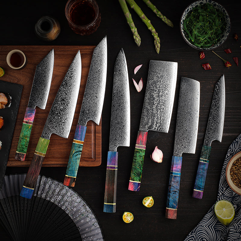 VEYUNA Damascus Steel Knife Set – 6-Piece Food Prep Knives with Gift Box & Ergonomic Handles