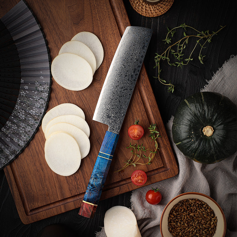 VEYUNA Nakiri Knife – 7-Inch Damascus Steel Food Prep Knife for Vegetables