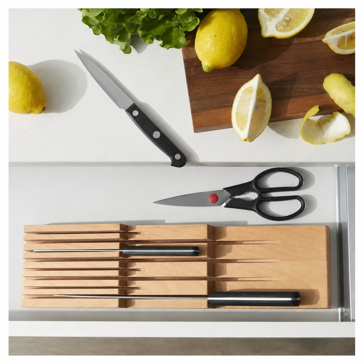 VEYUNA Knife Storage Tray - Beech Wood, Holds 8 Knives for Food Prep