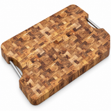 VEYUNA Teak Cutting Board, Colossal End-Grain Butcher Block with Steel Handles