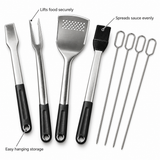 VEYUNA BBQ Tool Set 8-Piece Stainless Steel Grill Utensils with Skewers & Basting Brush