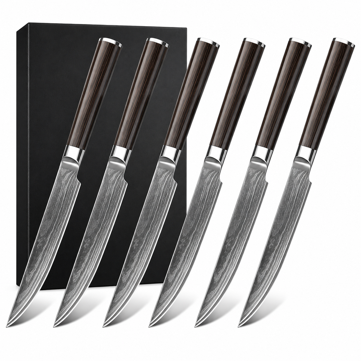 VEYUNA Steak Knife Set 6-Piece – VG10 Damascus Steel for Fresh Food Prep