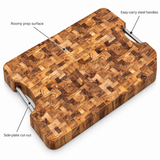 VEYUNA Teak Cutting Board, Colossal End-Grain Butcher Block with Steel Handles
