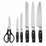 VEYUNA 6-Piece Knife Block Set with Sharpener - Stainless Steel Food Prep