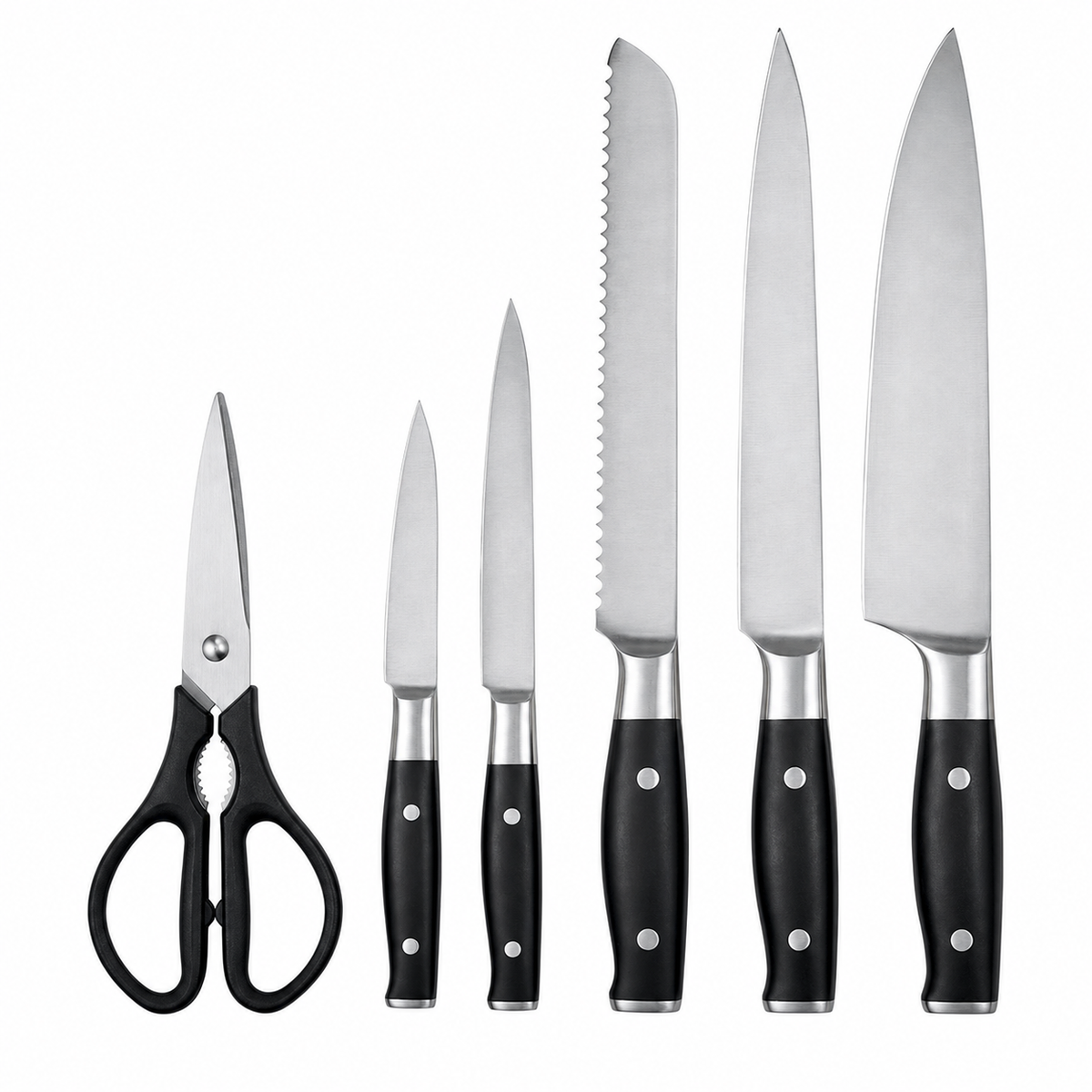 VEYUNA 6-Piece Knife Block Set with Sharpener - Stainless Steel Food Prep