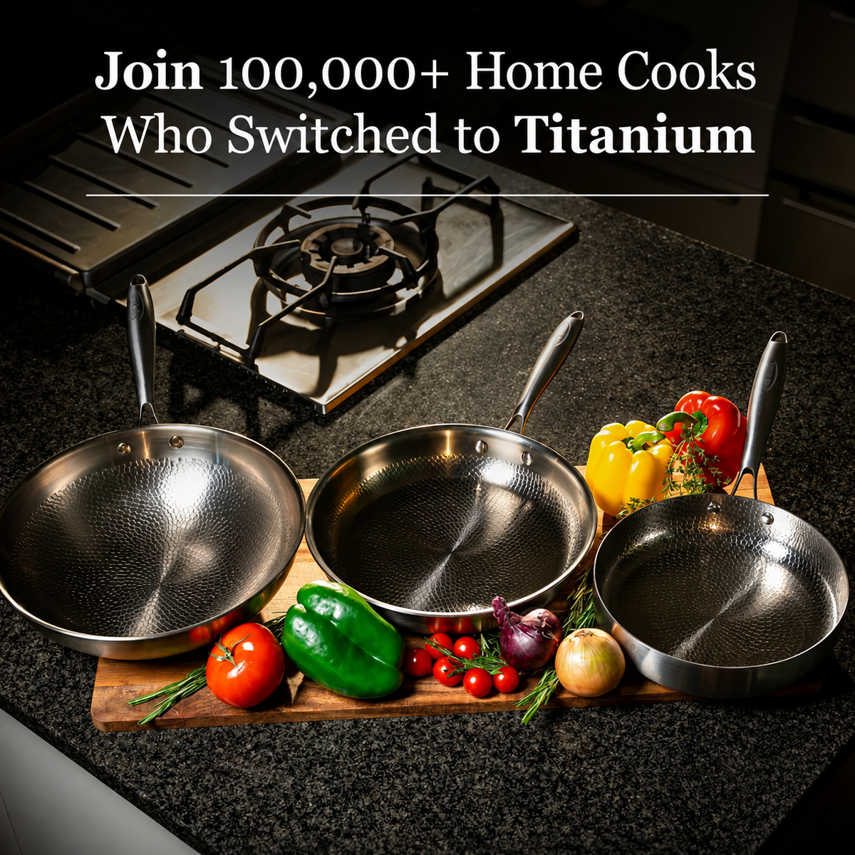 VEYUNA Titanium Hammered Pan Set - 6-Piece Cookware with Lids for Food Prep