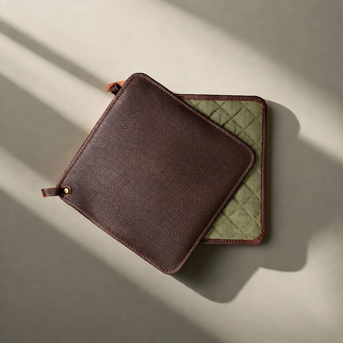VEYUNA Leather Potholder Set - 2-Piece Dark Brown Heat Protection for Food Prep