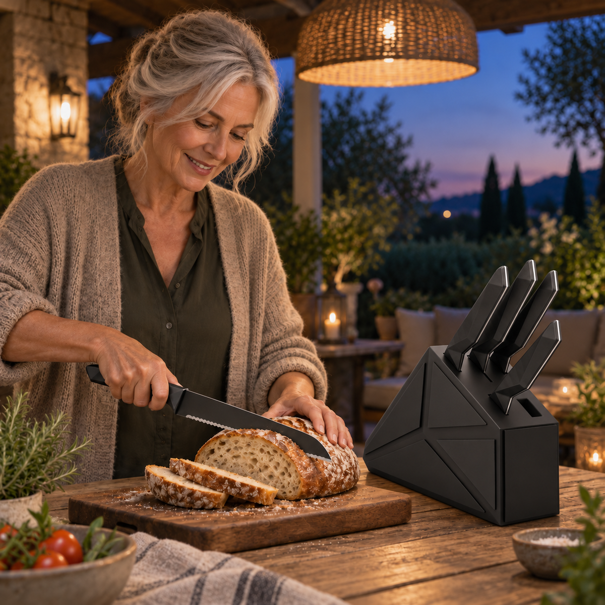 VEYUNA 5-Piece Knife Block Set, Shadow Black, High Carbon Steel, NSF Certified