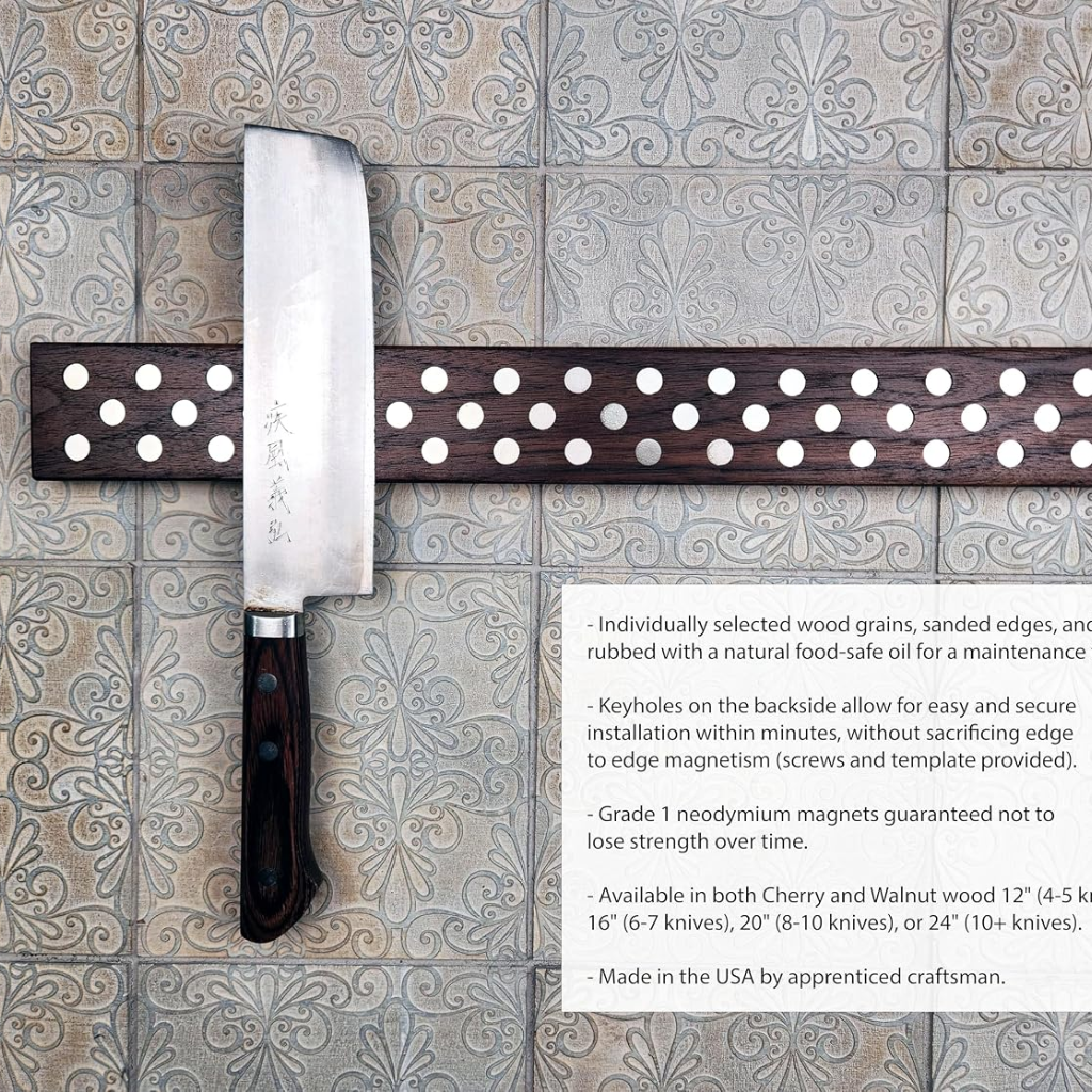 VEYUNA Magnetic Knife Holder – 20-Inch Walnut Wall Bar for Food Prep Tools