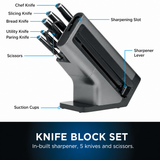 VEYUNA 6-Piece Knife Block Set with Sharpener - Stainless Steel Food Prep