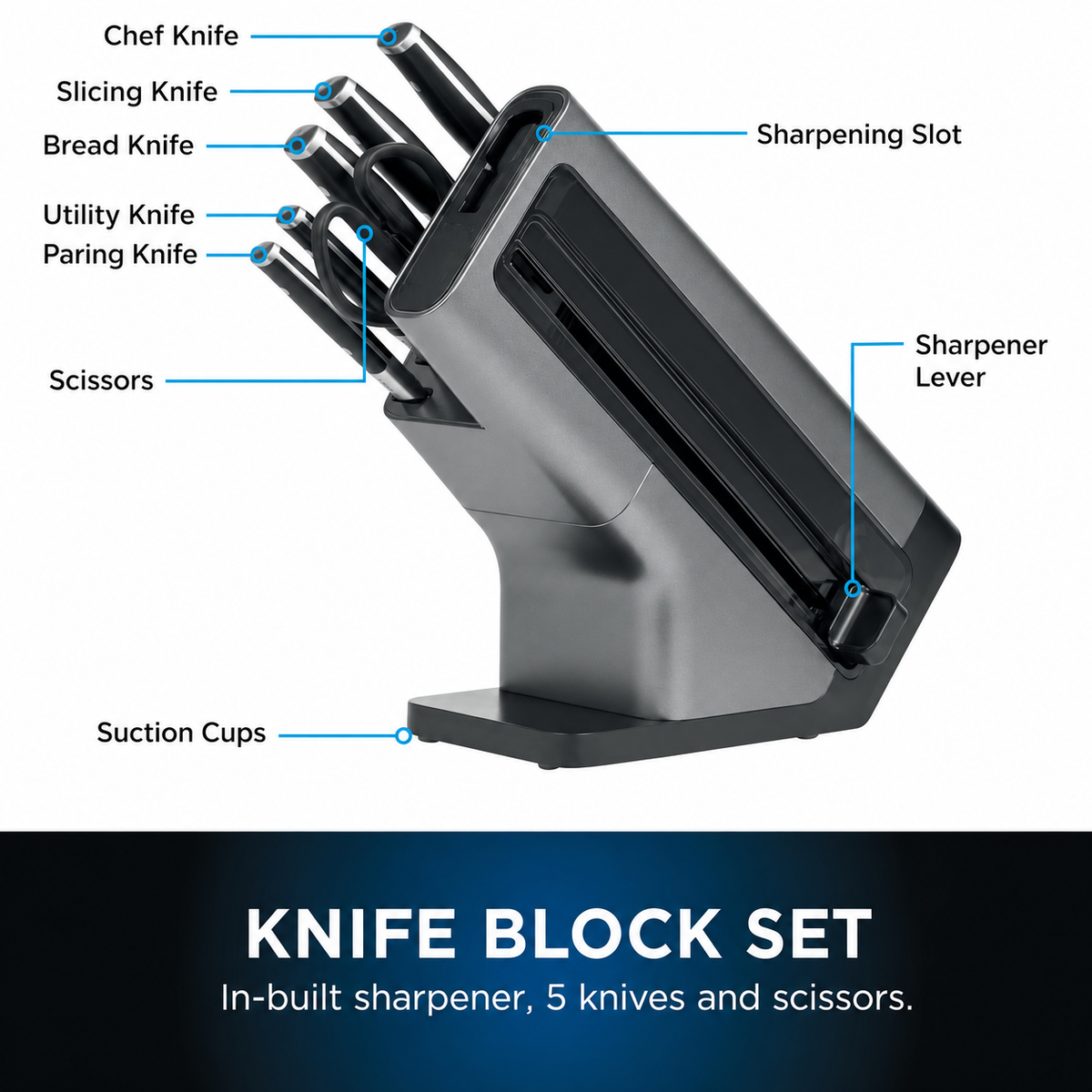 VEYUNA 6-Piece Knife Block Set with Sharpener - Stainless Steel Food Prep