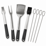 VEYUNA BBQ Tool Set 8-Piece Stainless Steel Grill Utensils with Skewers & Basting Brush