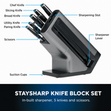 VEYUNA 6-Piece Knife Block Set with Sharpener - Stainless Steel Food Prep
