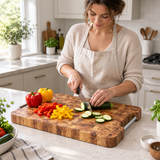 VEYUNA Teak Cutting Board, Colossal End-Grain Butcher Block with Steel Handles