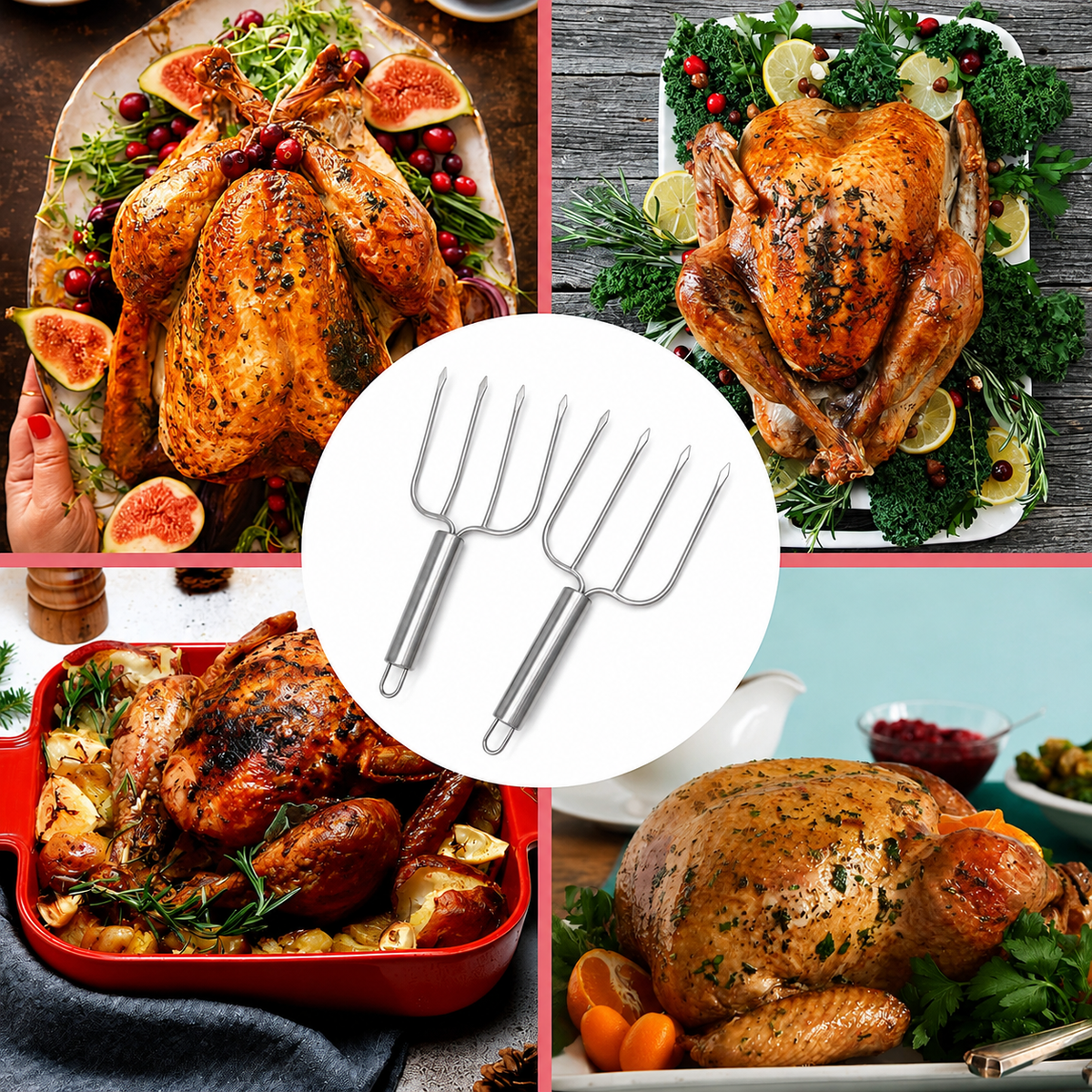 VEYUNA Turkey Lifter Forks, 2-Pack Stainless Steel Roast Carving Tools for Meal Prep