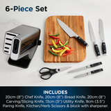 VEYUNA 6-Piece Knife Block Set with Sharpener - Stainless Steel Food Prep