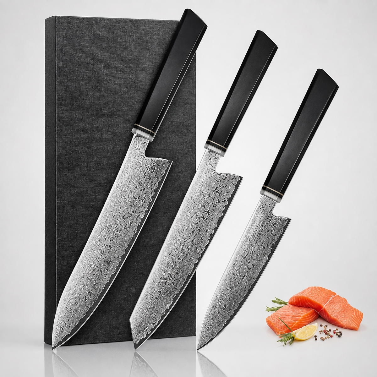 VEYUNA 3-Piece Knife Set – VG10 Damascus Steel for Fresh Food Prep