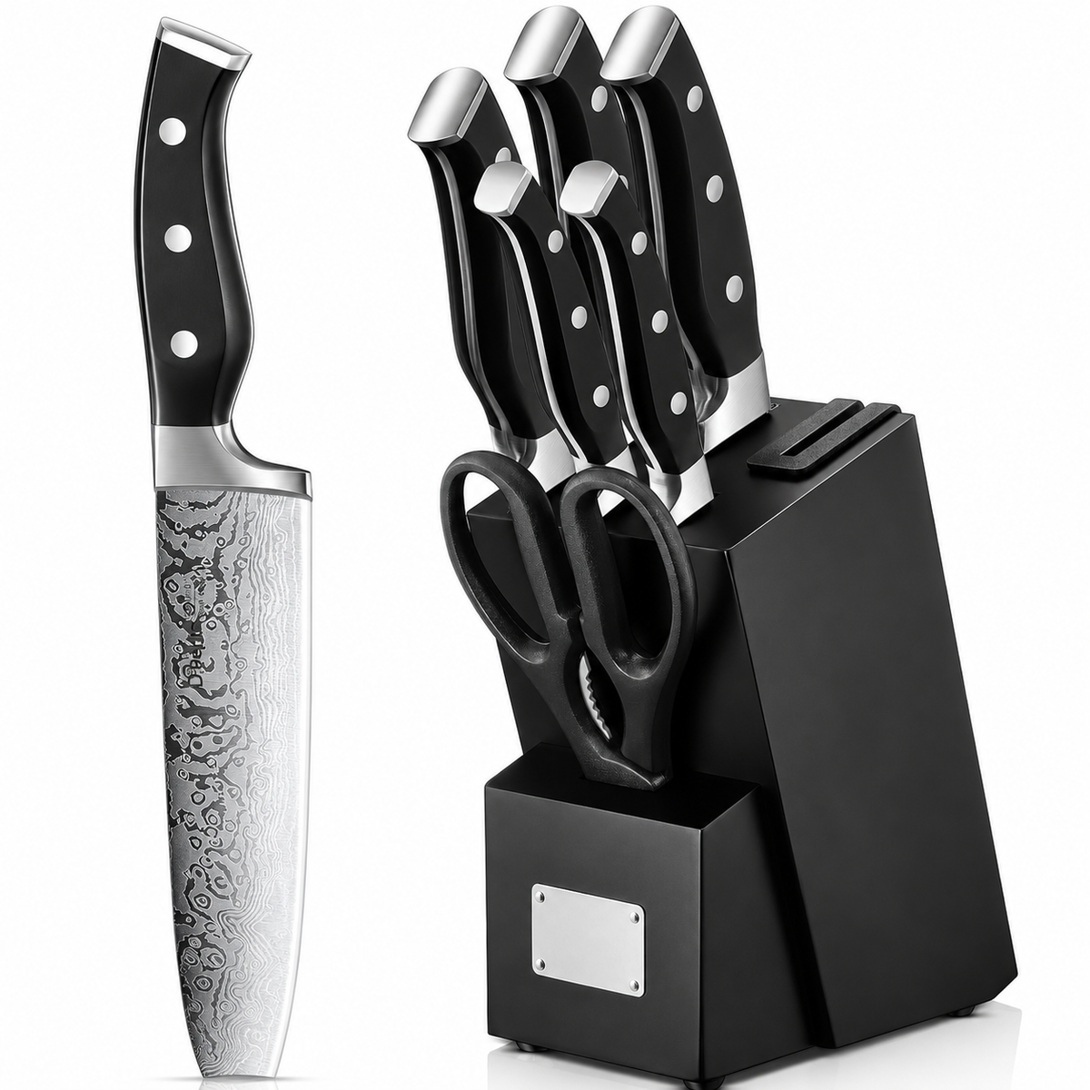 VEYUNA 7-Piece Knife Block Set with Sharpener - German Steel Food Prep
