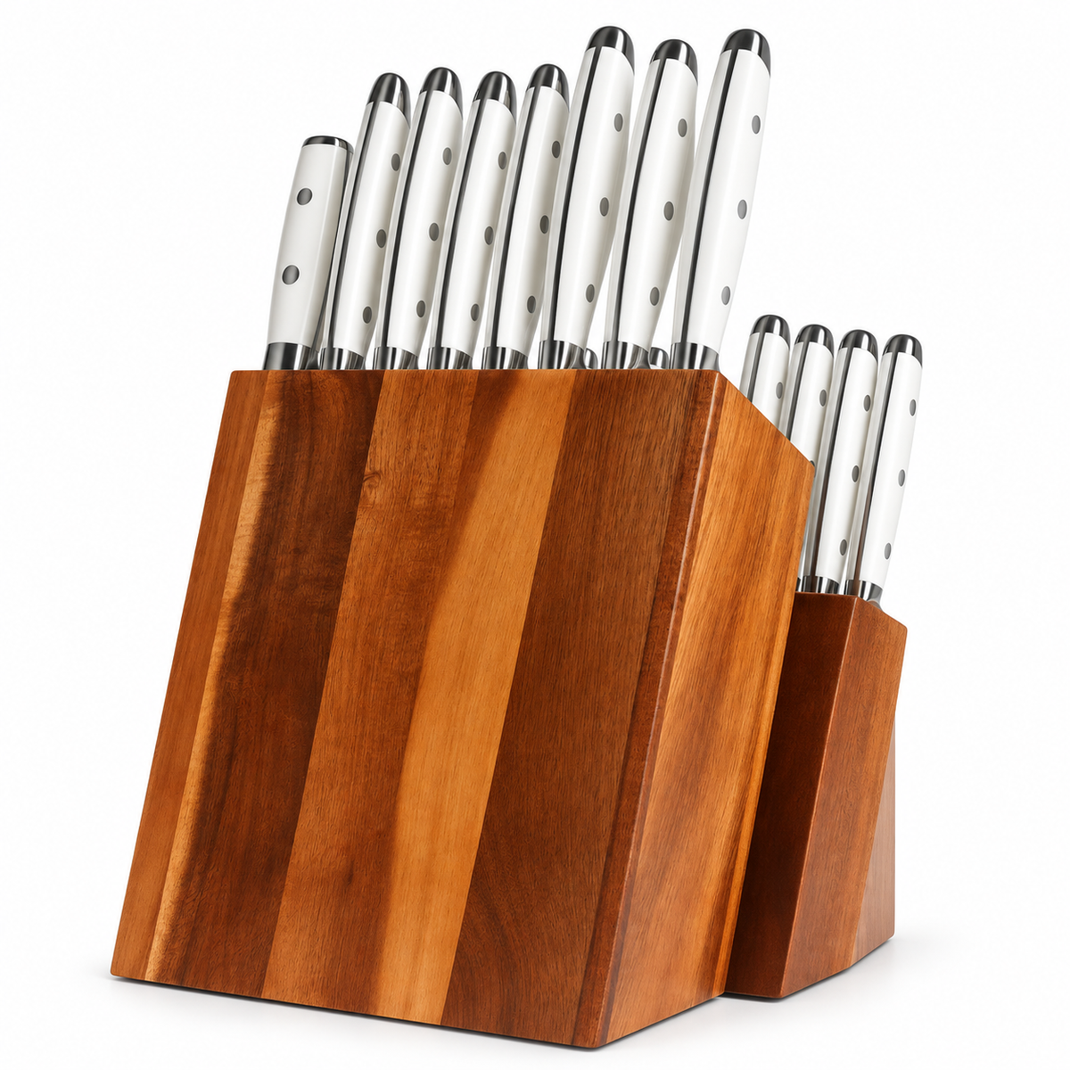 VEYUNA 18-Piece Knife Block Set, White Handles, German Steel, NSF Certified
