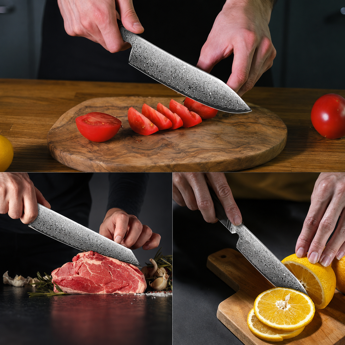 VEYUNA 3-Piece Knife Set – VG10 Damascus Steel for Fresh Food Prep