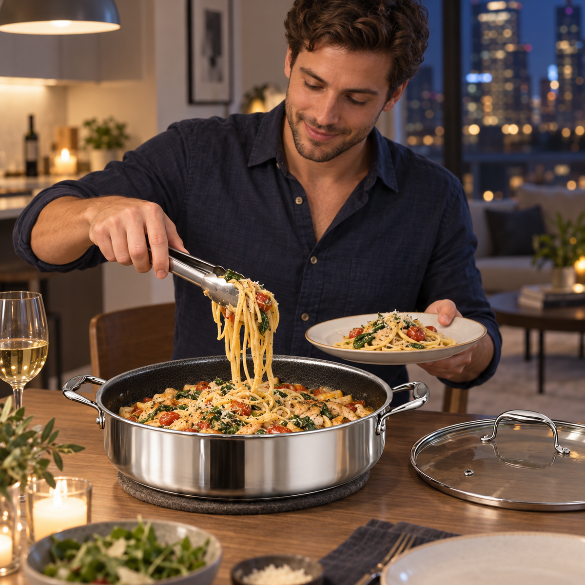 VEYUNA Hybrid Deep Sauté Pan 9.5L with Lid, Stainless Steel Nonstick Cooking Pan